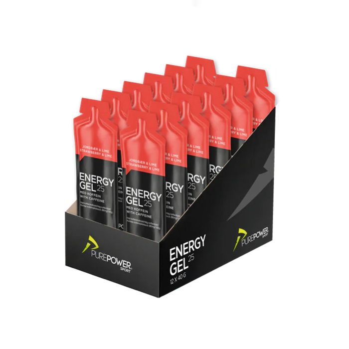 PurePower Energy Gel 40 gram med Koffein - 12 stk - Jordbær/Lime
