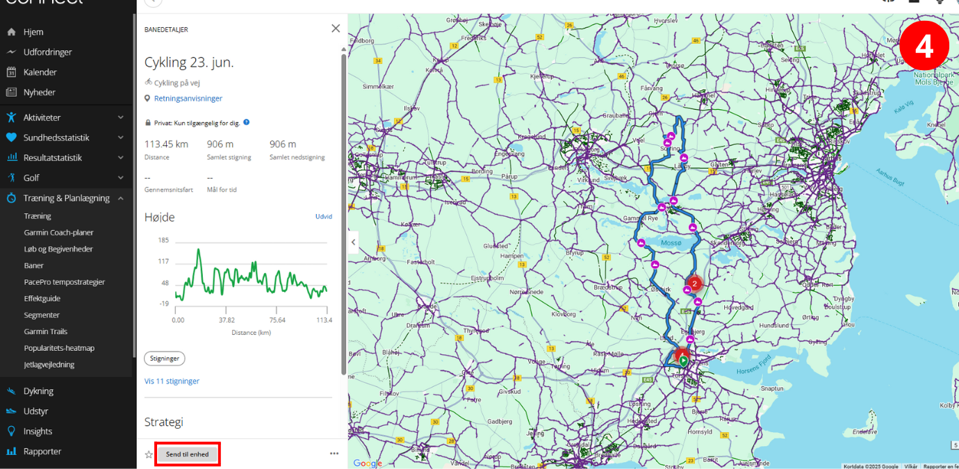 S&aring;dan laver du en rute p&aring; din Garmin cykelcomputer via Garmin Connect