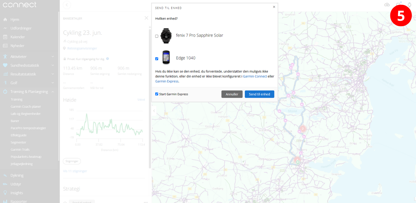 S&aring;dan laver du en rute p&aring; din Garmin cykelcomputer via Garmin Connect