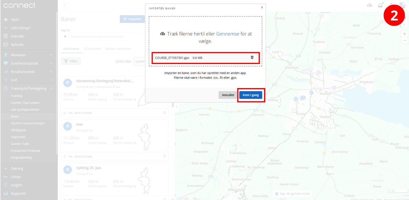 S&aring;dan overf&oslash;rer du en rute til din Garmin cykelcomputer via GPX-filer